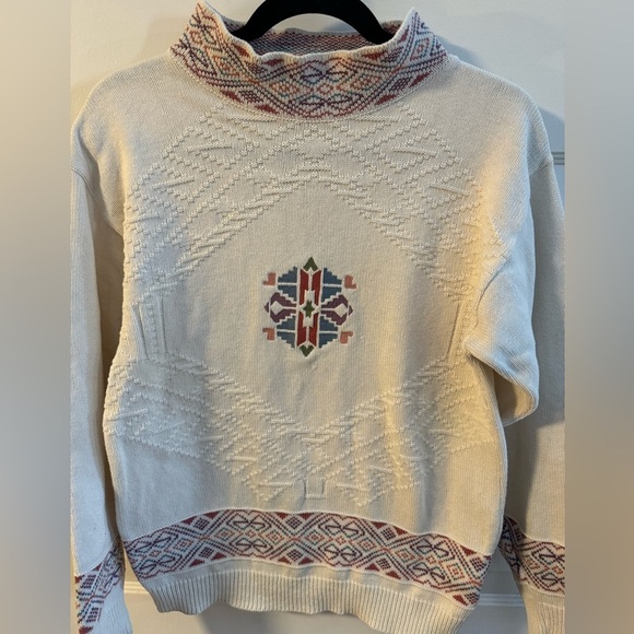 VTG 90s Nordic Fisherman Hearts Fair Isle Sweater Cotton Grannycore Cottagecore - Picture 9 of 16